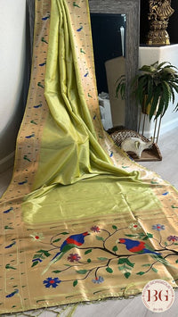 Soft silk paithani inspired with muniya paithani border saree color - green pastel