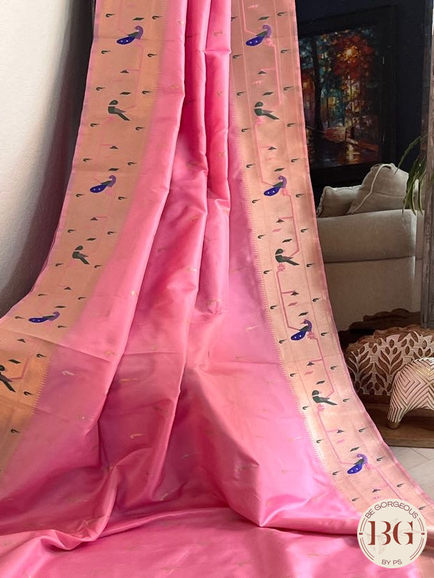 Soft silk paithani inspired with muniya paithani border saree color - pink pastel