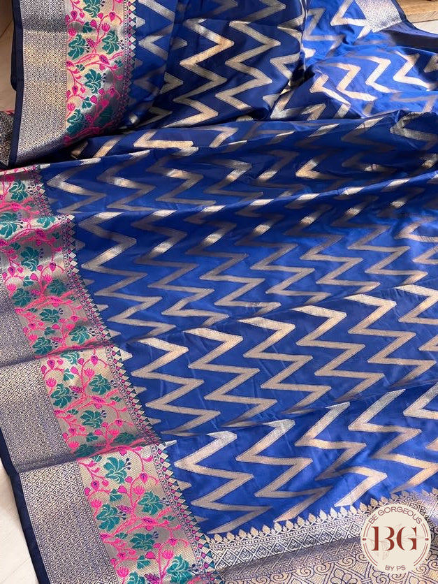 Soft silk zigzag pattern woven saree saree color - blue