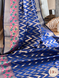 Soft silk zigzag pattern woven saree saree color - blue