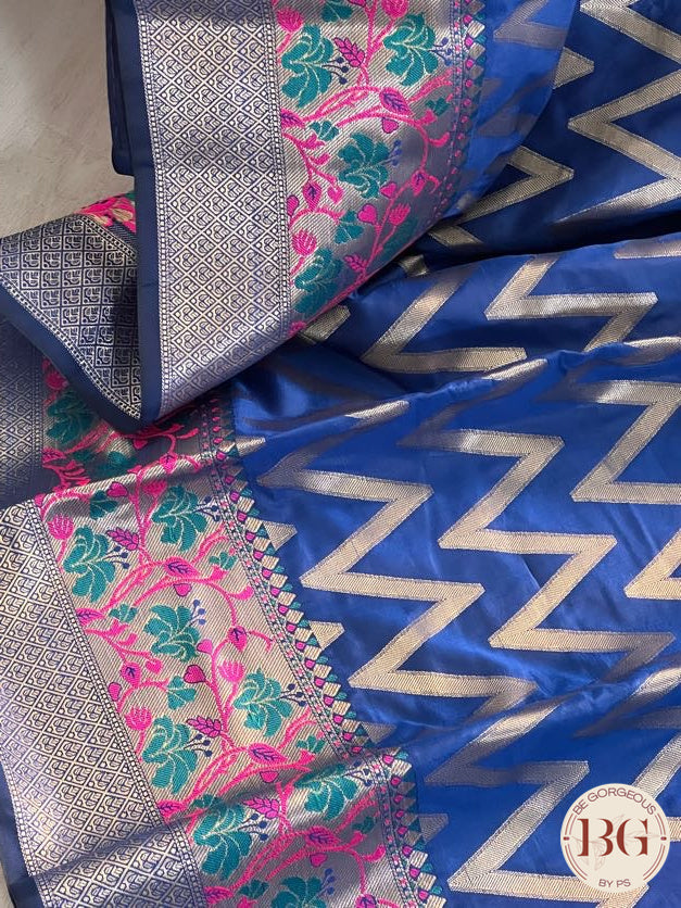 Soft silk zigzag pattern woven saree saree color - blue