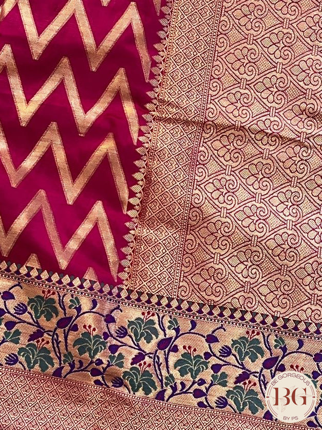 Soft silk zigzag pattern woven saree saree color - pink