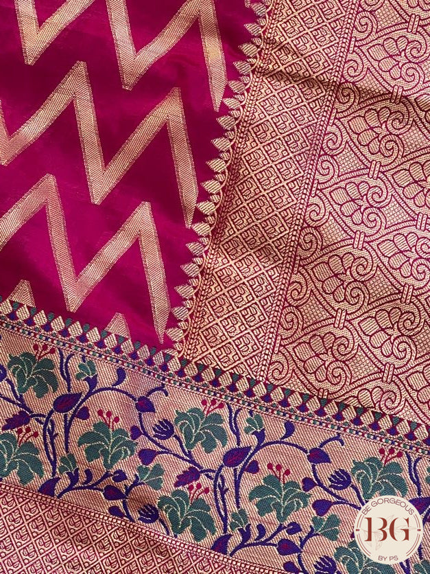 Soft silk zigzag pattern woven saree saree color - pink