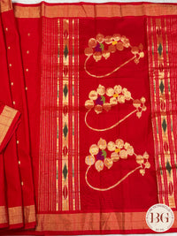 Paithani handloom cotton saree Red Nath Design