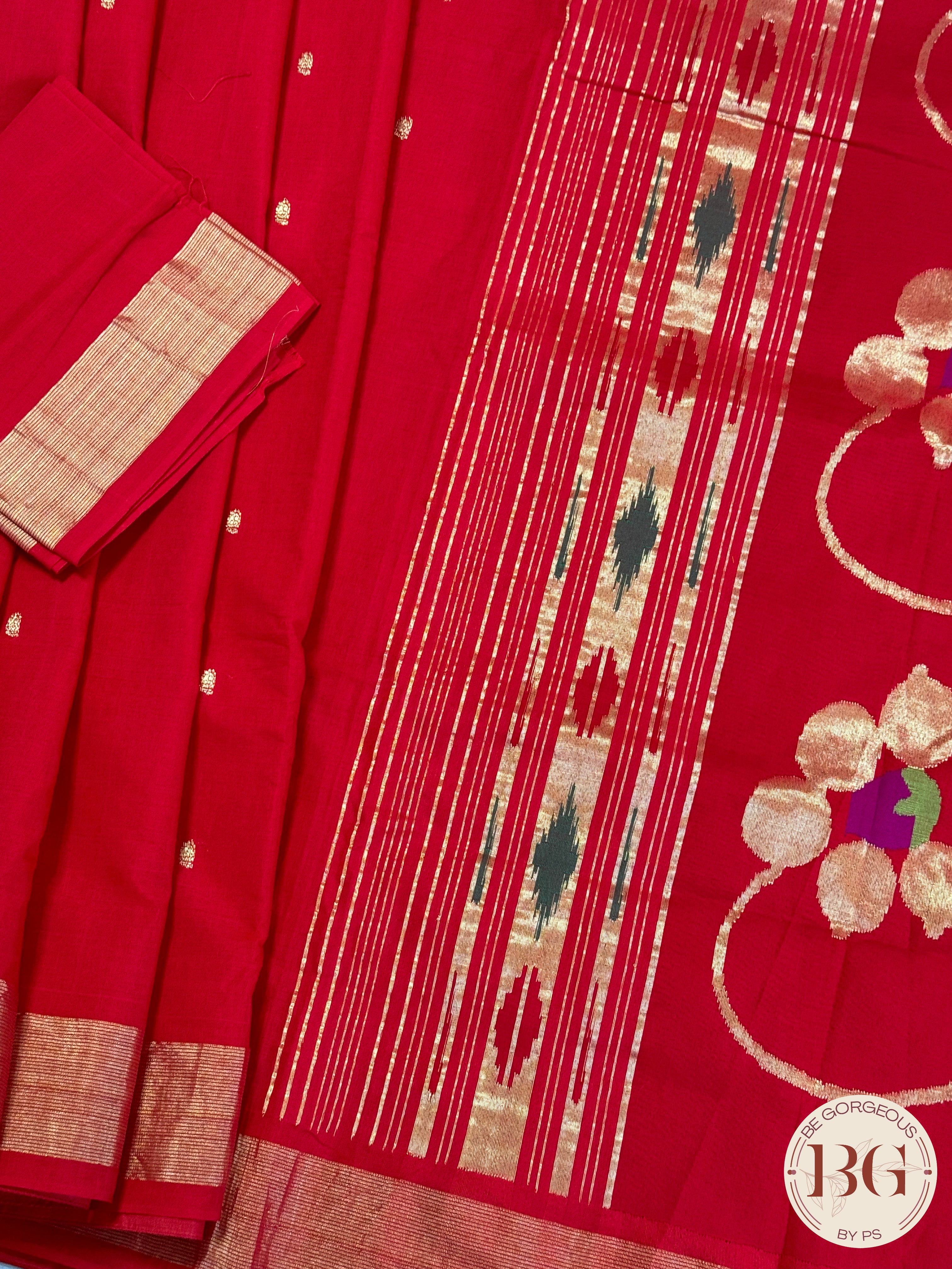 Paithani handloom cotton saree Red Nath Design