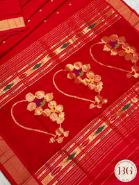 Paithani handloom cotton saree Red Nath Design