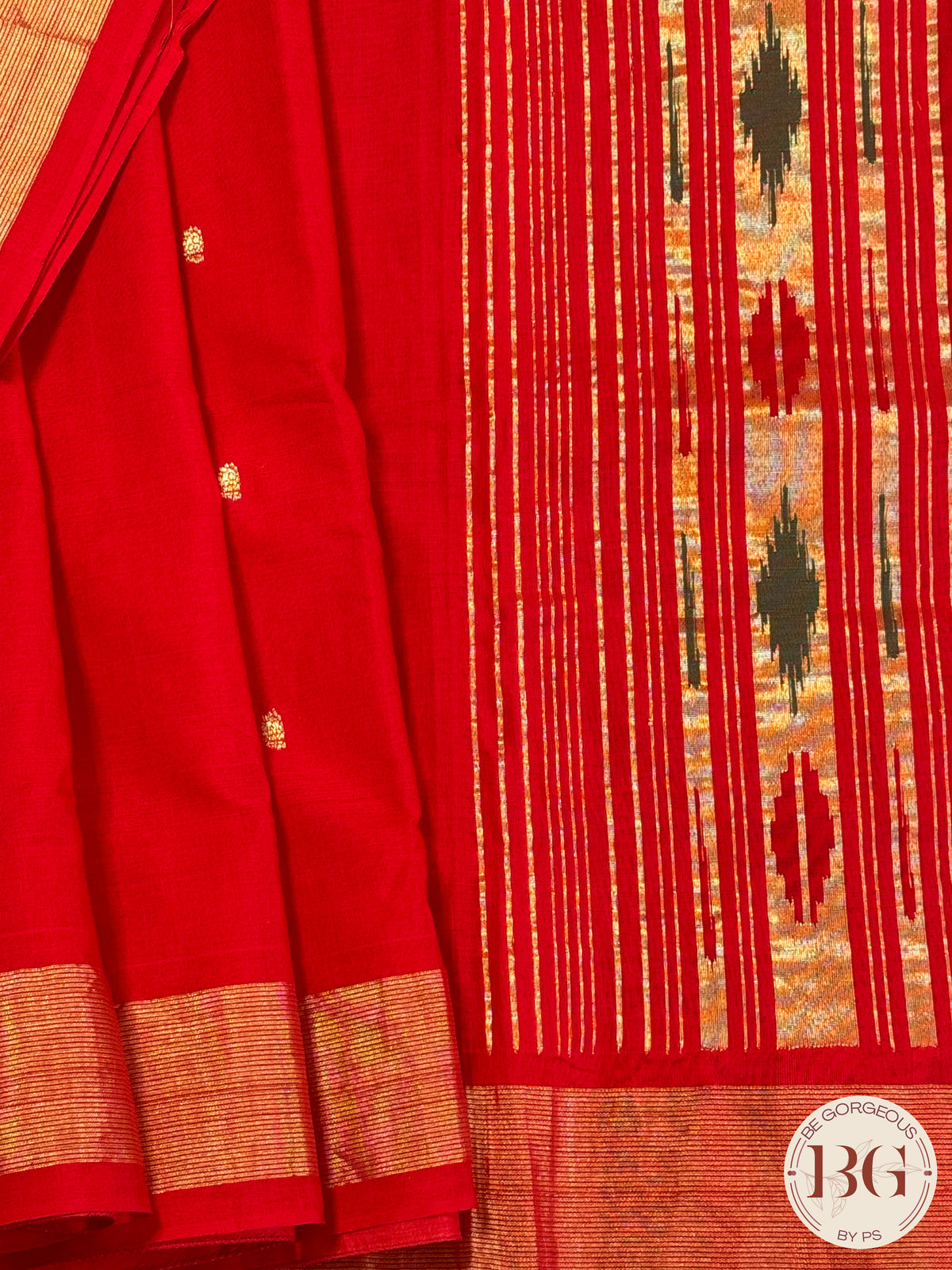Paithani handloom cotton saree Red Nath Design