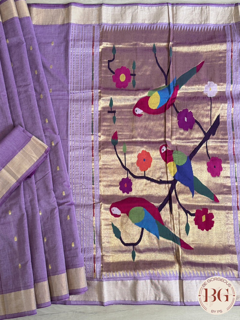 Paithani handloom cotton saree Purple Parrot