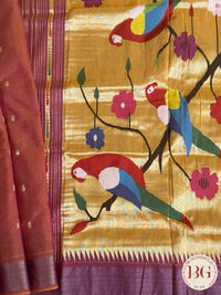 Paithani handloom cotton saree Orange Parrot