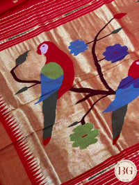 Paithani handloom cotton saree Red Parrot