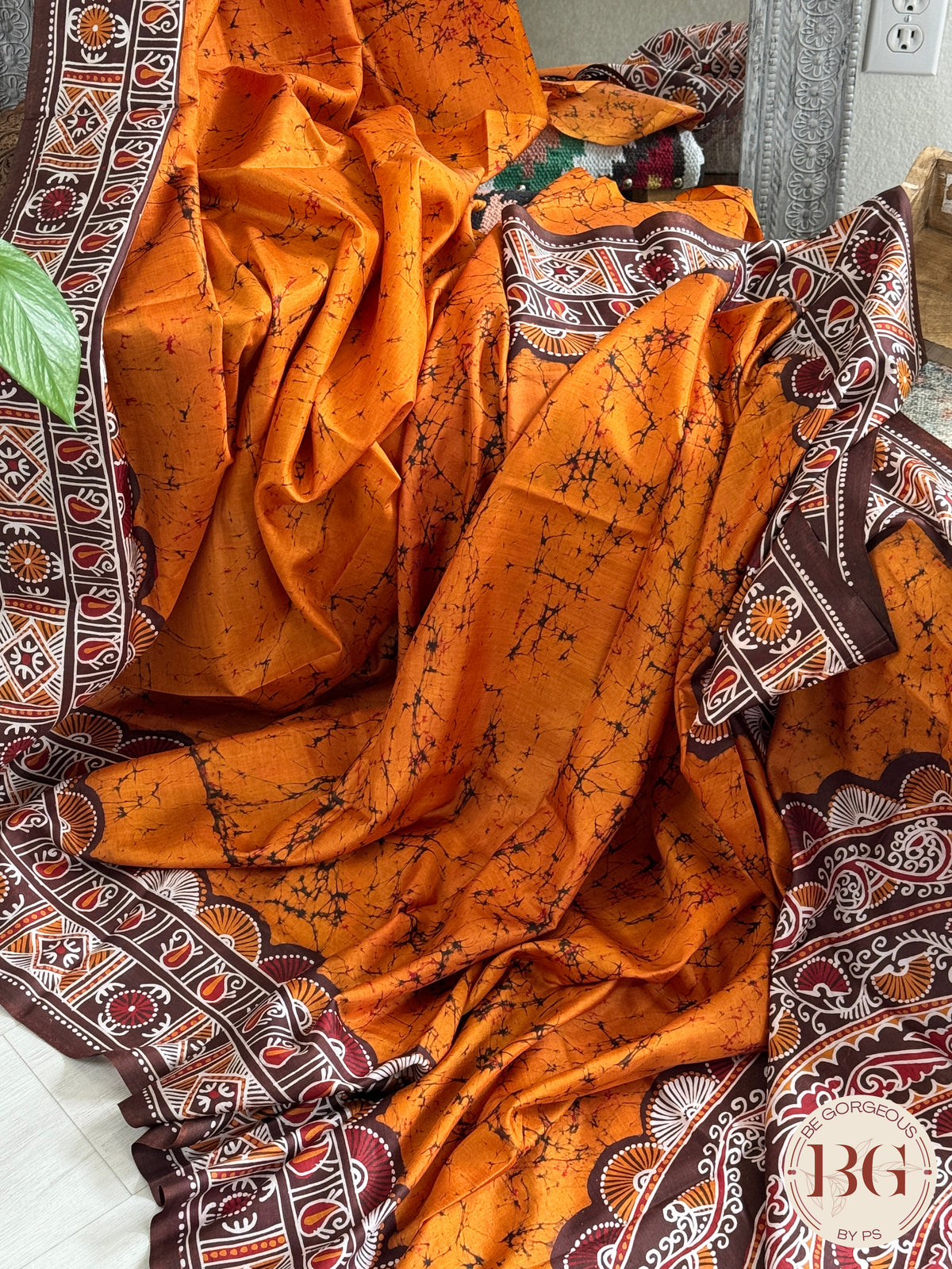 Bangalore Silk hand batik saree, silk mark certified- mustard