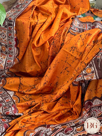 Bangalore Silk hand batik saree, silk mark certified- mustard