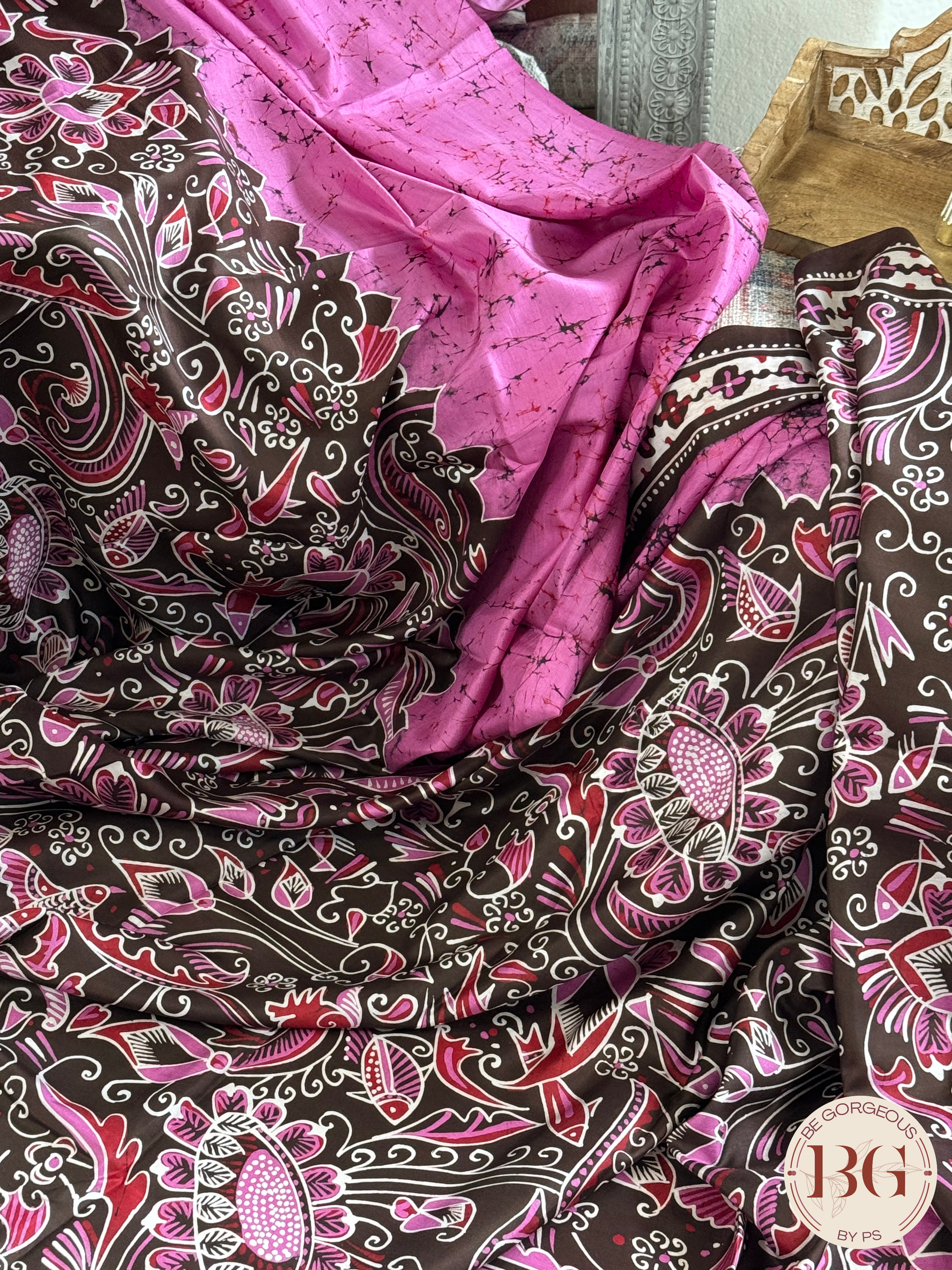 Bangalore Silk hand batik saree, silk mark certified- pink