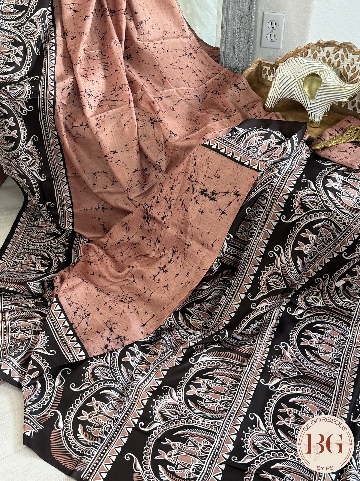 Bangalore Silk hand batik saree, silk mark certified- cream