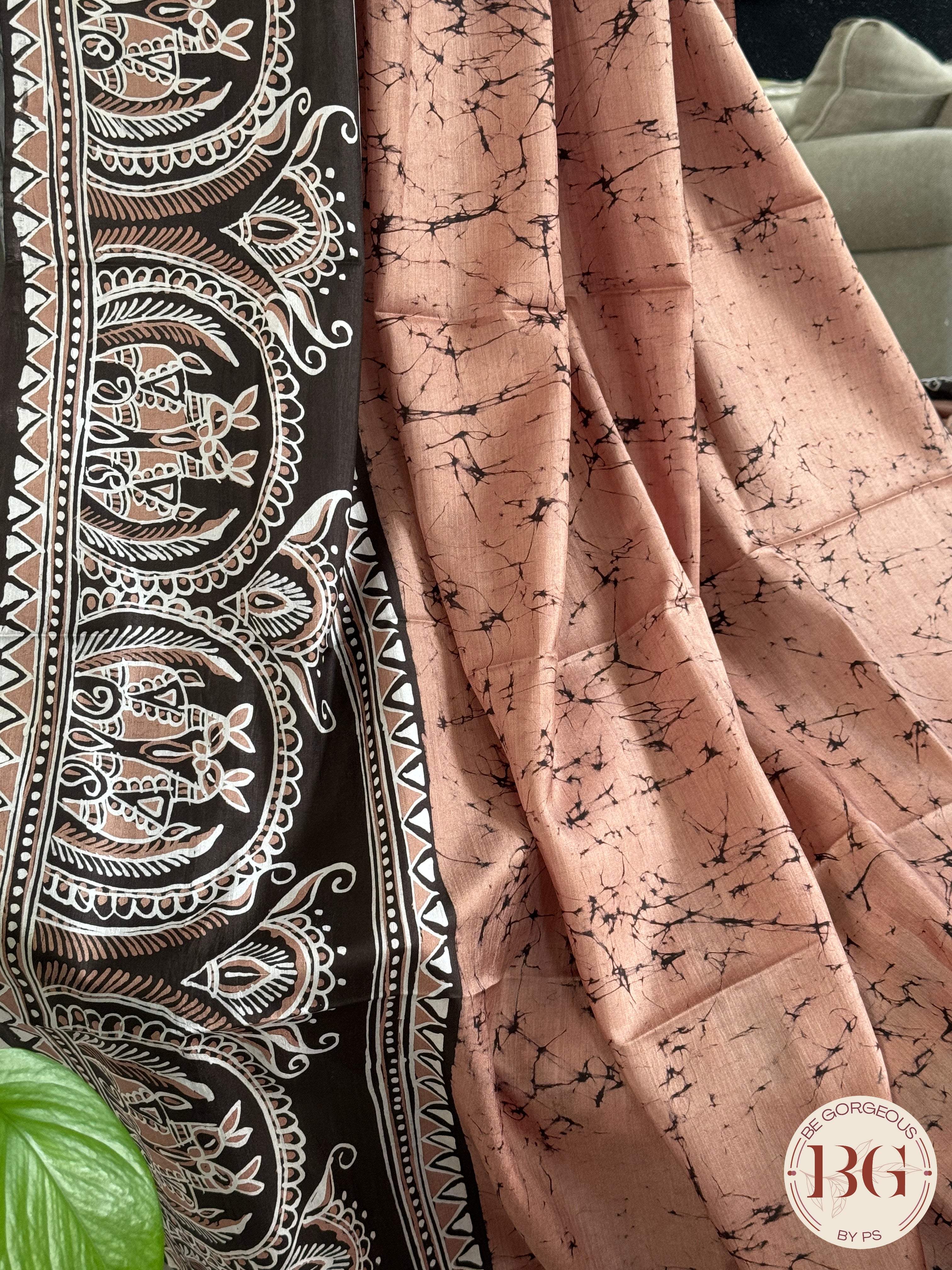 Bangalore Silk hand batik saree, silk mark certified- cream