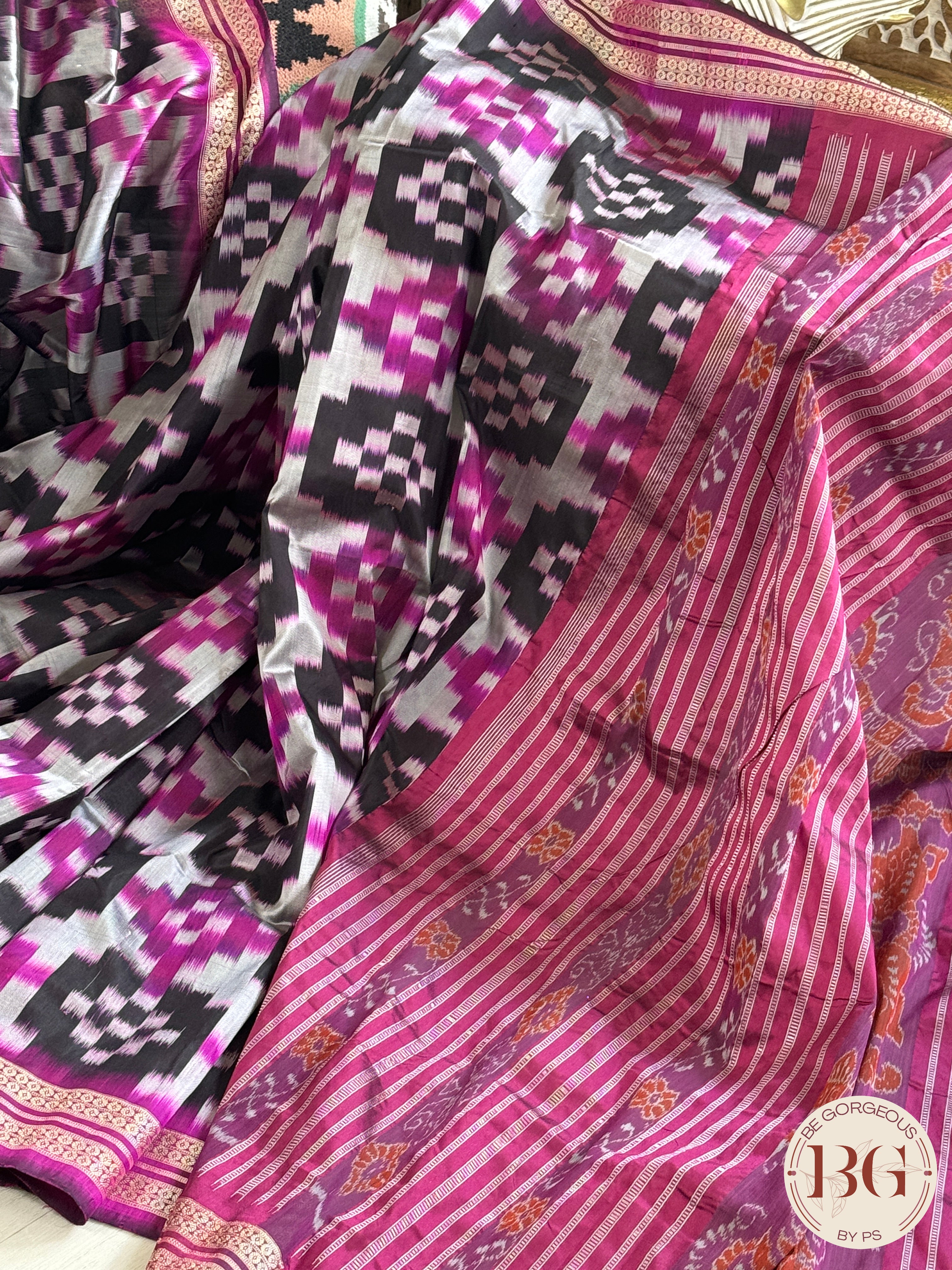 Sambalpuri pasapalli odisha handloom pure silk saree - black pink