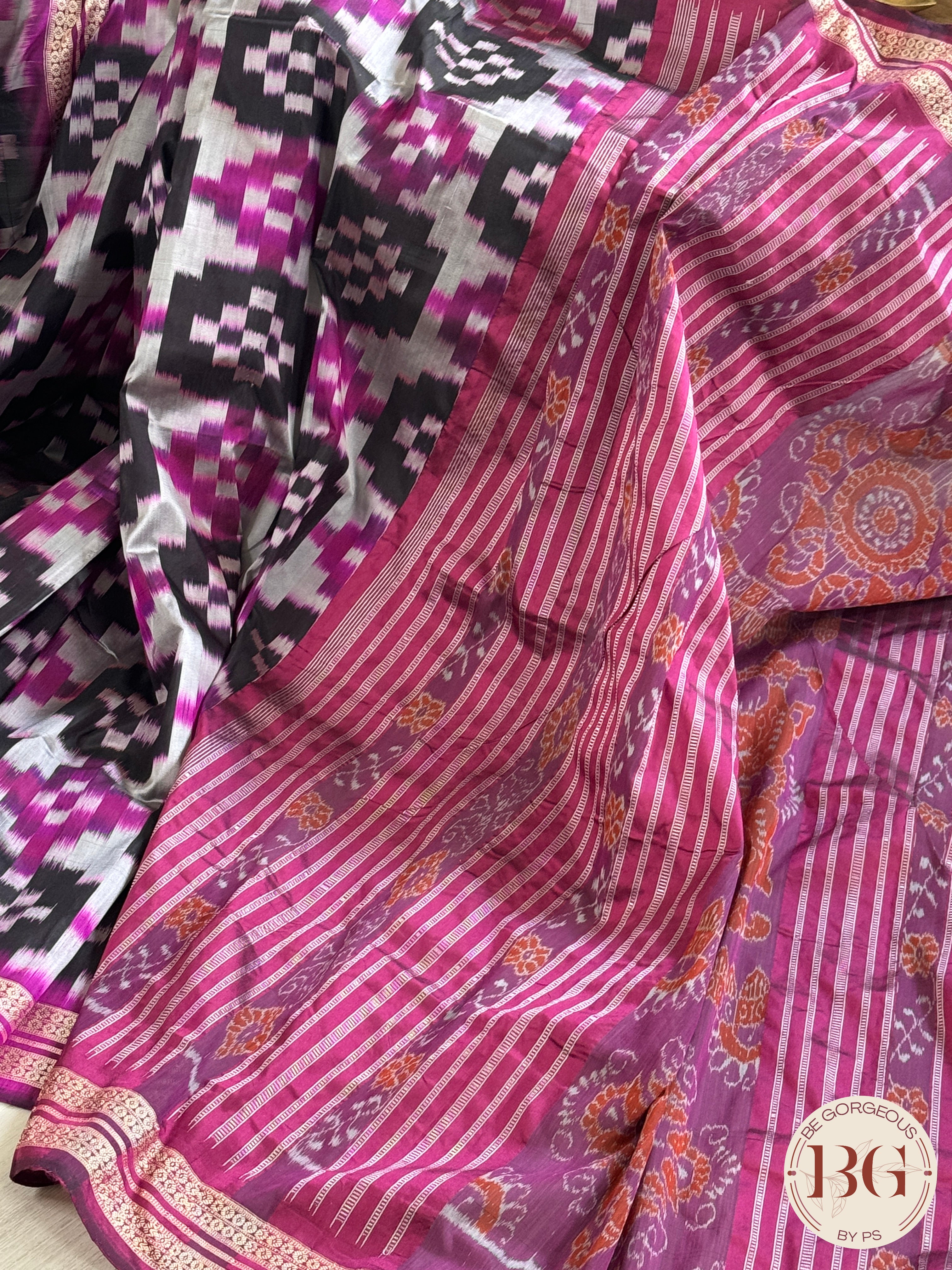 Sambalpuri pasapalli odisha handloom pure silk saree - black pink