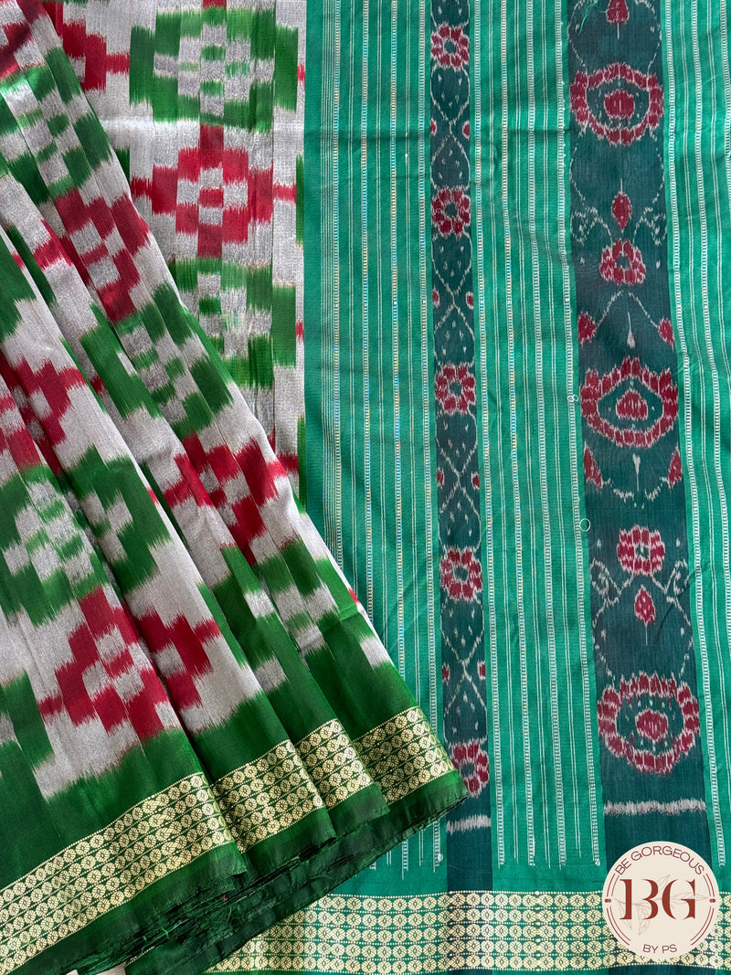 Sambalpuri pasapalli odisha handloom pure silk saree - red green