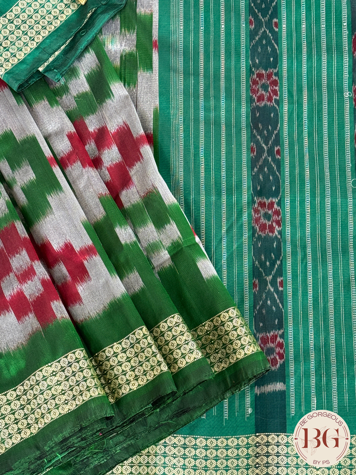 Sambalpuri pasapalli odisha handloom pure silk saree - red green