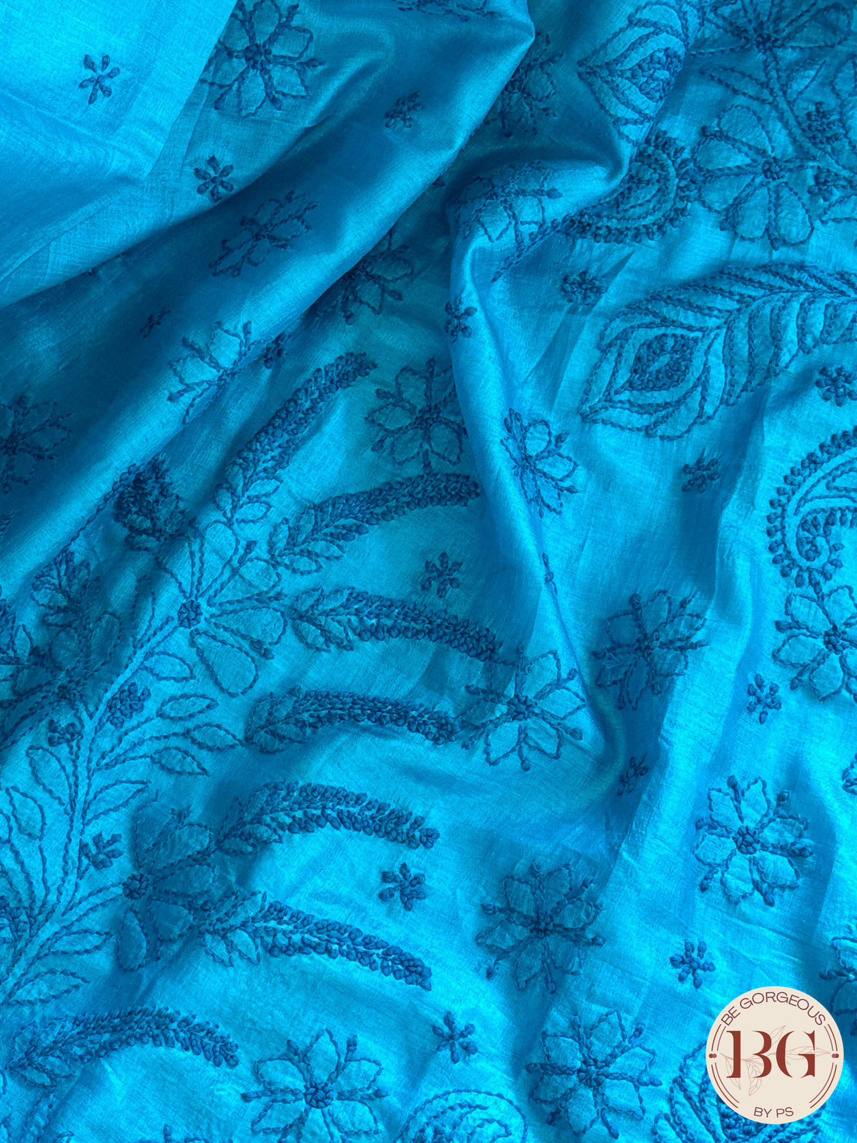 Chikankari on Silk - Blue