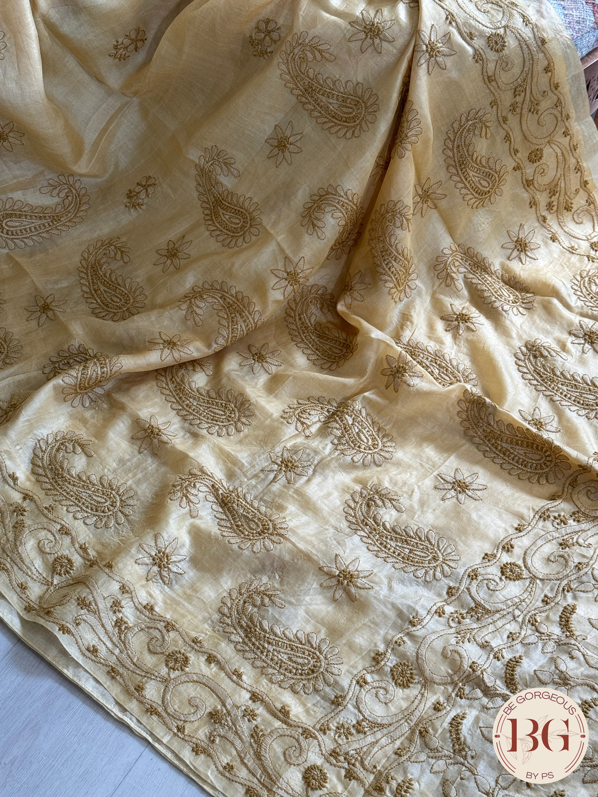 Chikankari on Silk - Beige