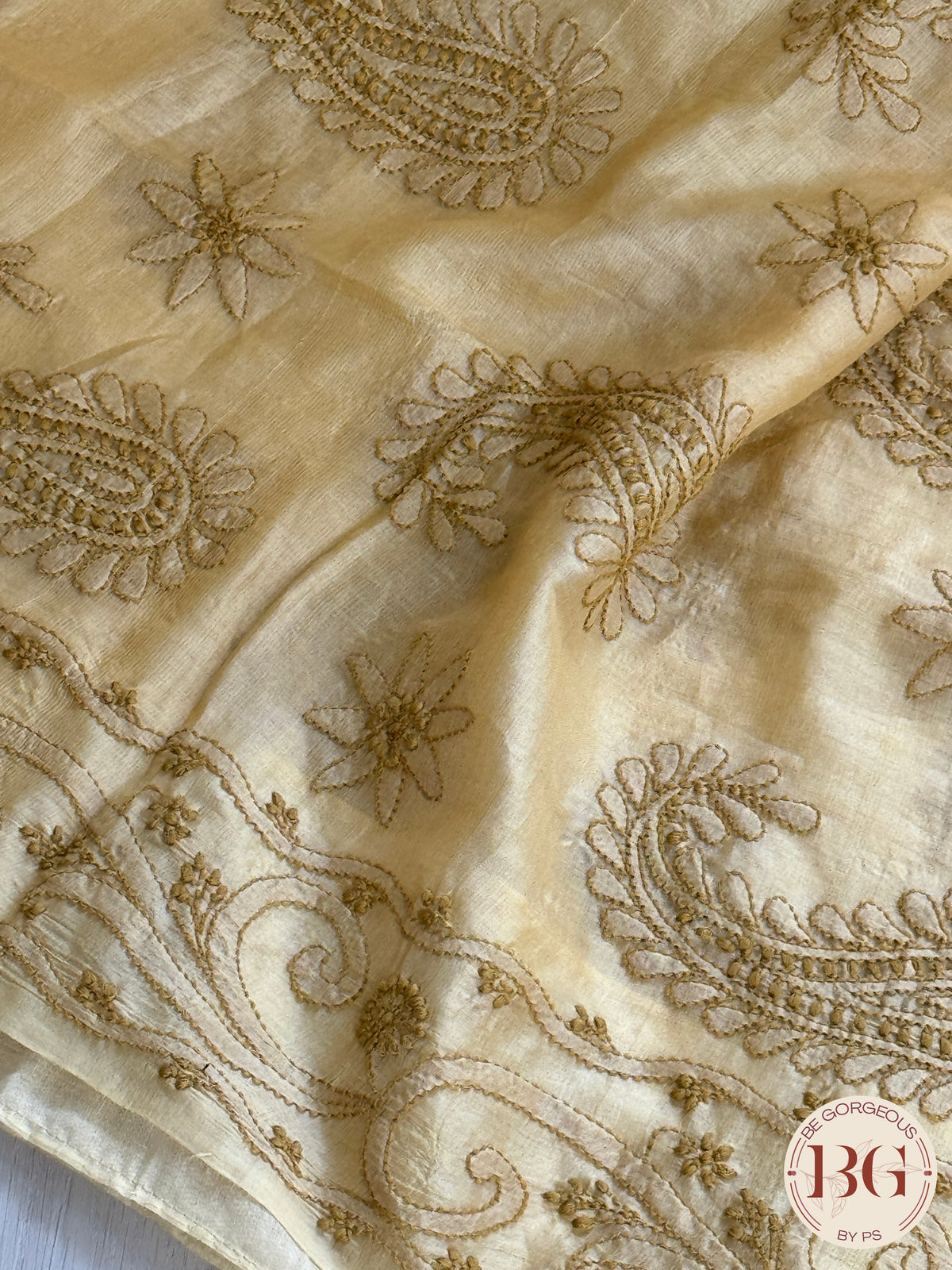 Chikankari on Silk - Beige