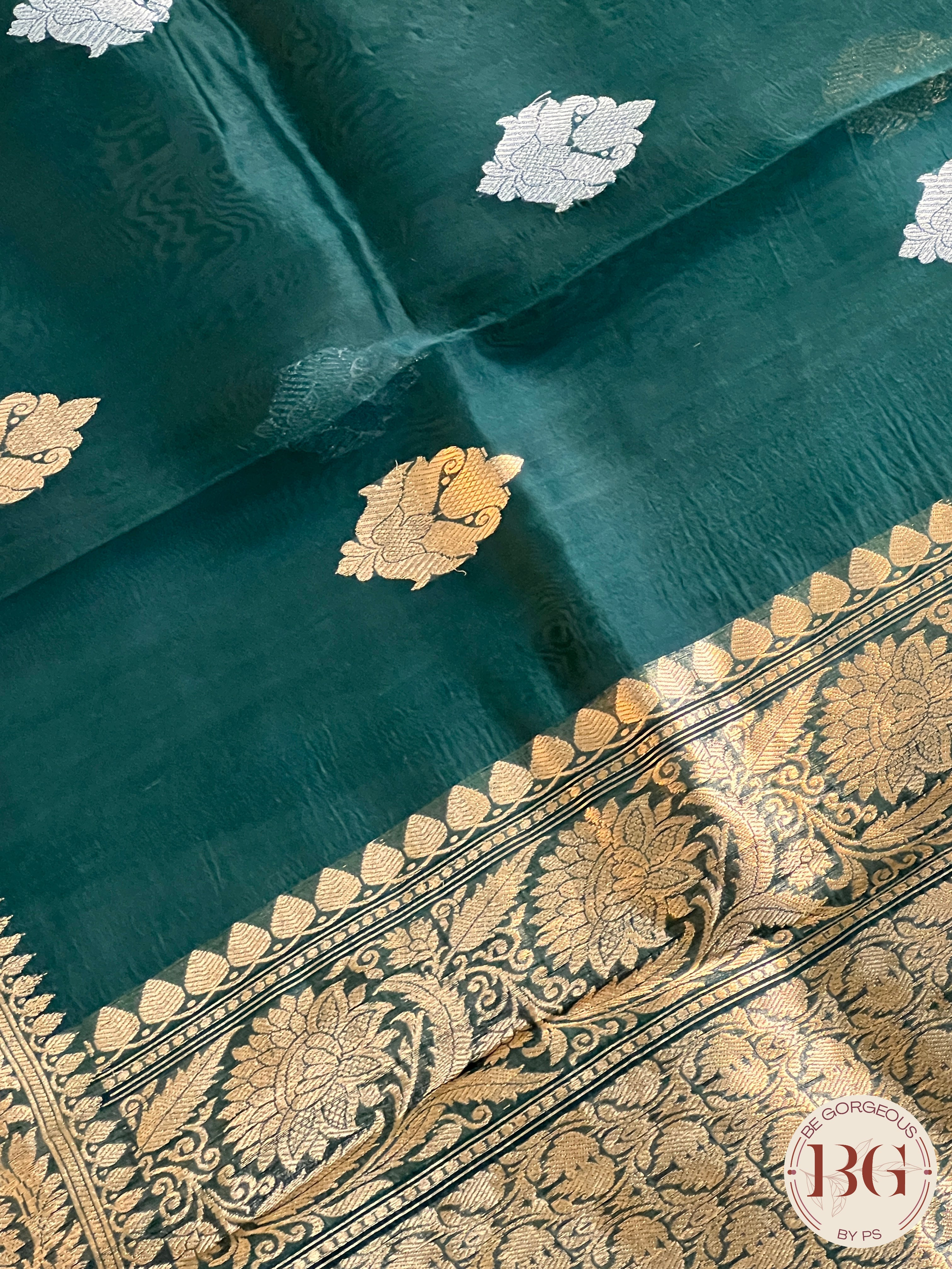 Banarasi Kora Organza Silk Saree Handloom saree color - green