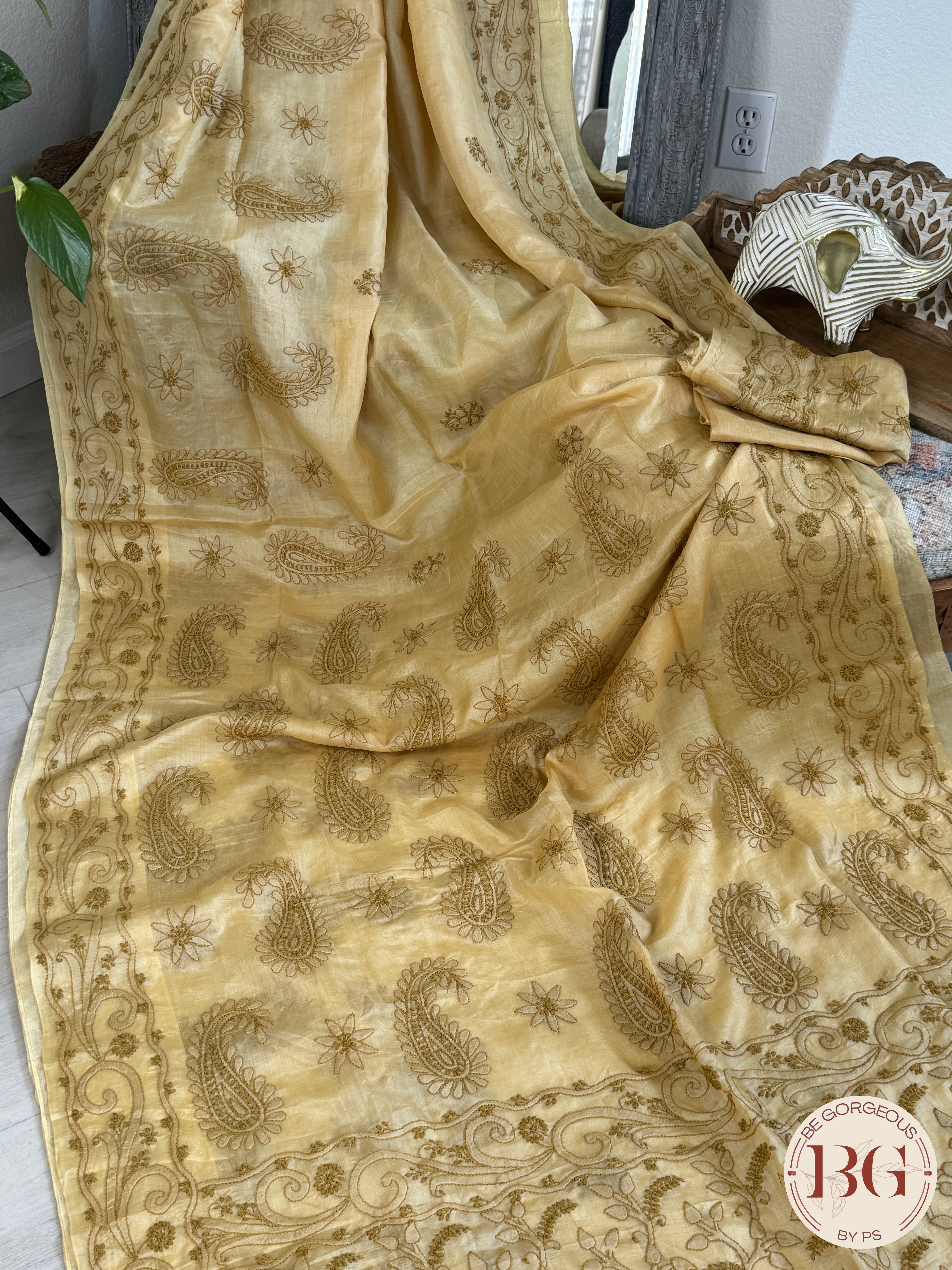 Chikankari on Silk - Beige