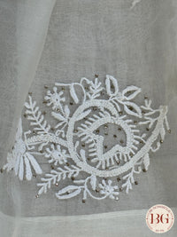 Organza Chikankari with mukesh in white color