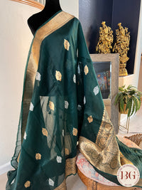 Banarasi Kora Organza Silk Saree Handloom saree color - green