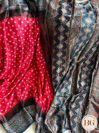 Bandhani on modal silk saree- Gajri color