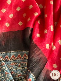 Bandhani on modal silk saree- Gajri color