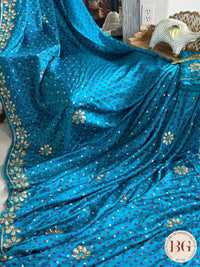 Bandhani on crepe silk with gota patti - firozi color