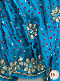 Bandhani on crepe silk with gota patti - firozi color