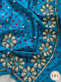 Bandhani on crepe silk with gota patti - firozi color