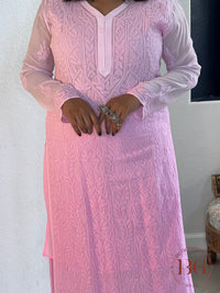 Pure Georgette Shaded Chikankari Pink Kurti