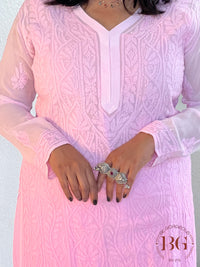 Pure Georgette Shaded Chikankari Pink Kurti