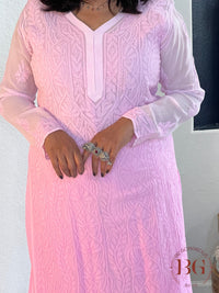 Pure Georgette Shaded Chikankari Pink Kurti