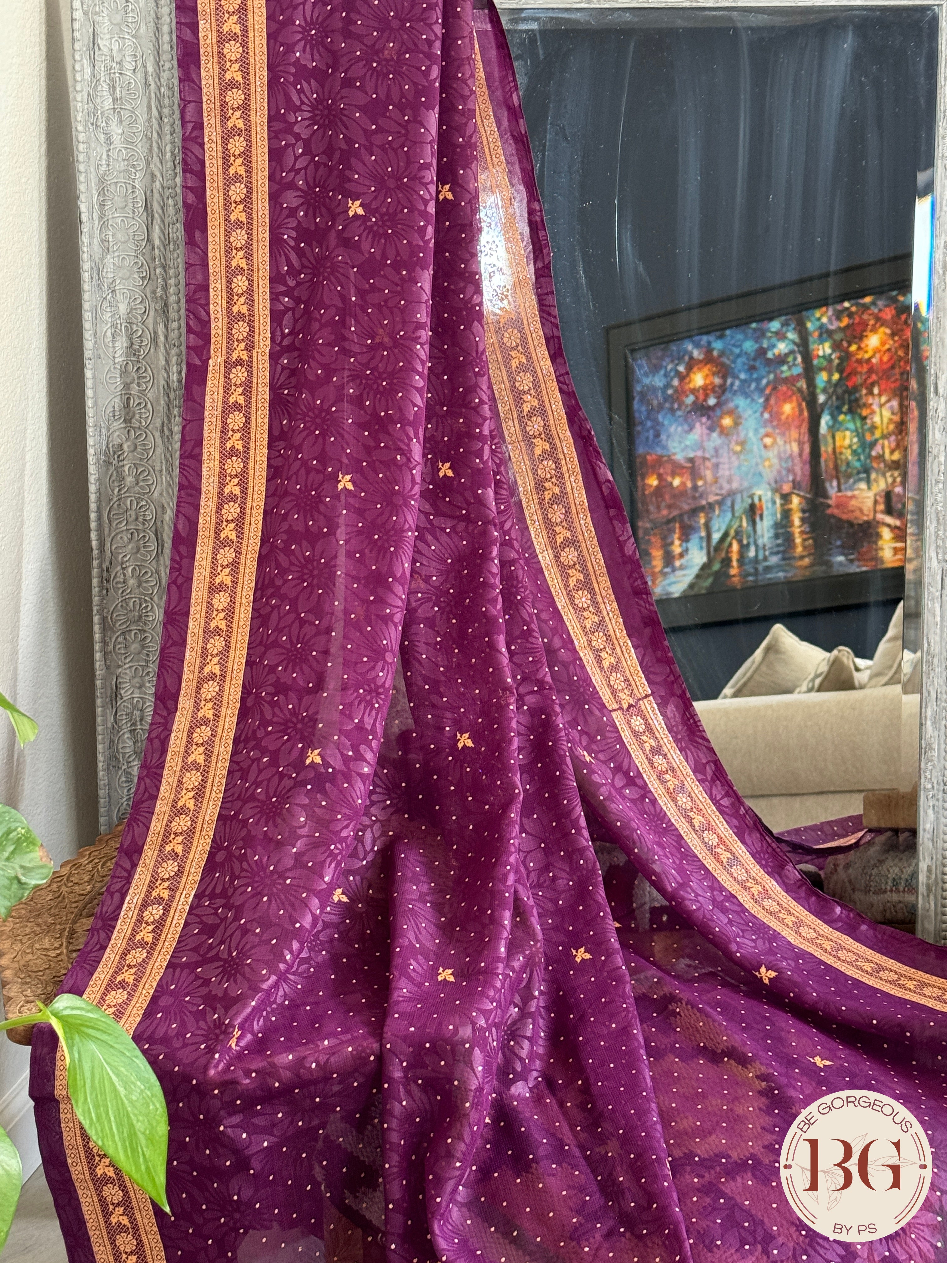 Organic Vegan Sugar cane Saree - Purple