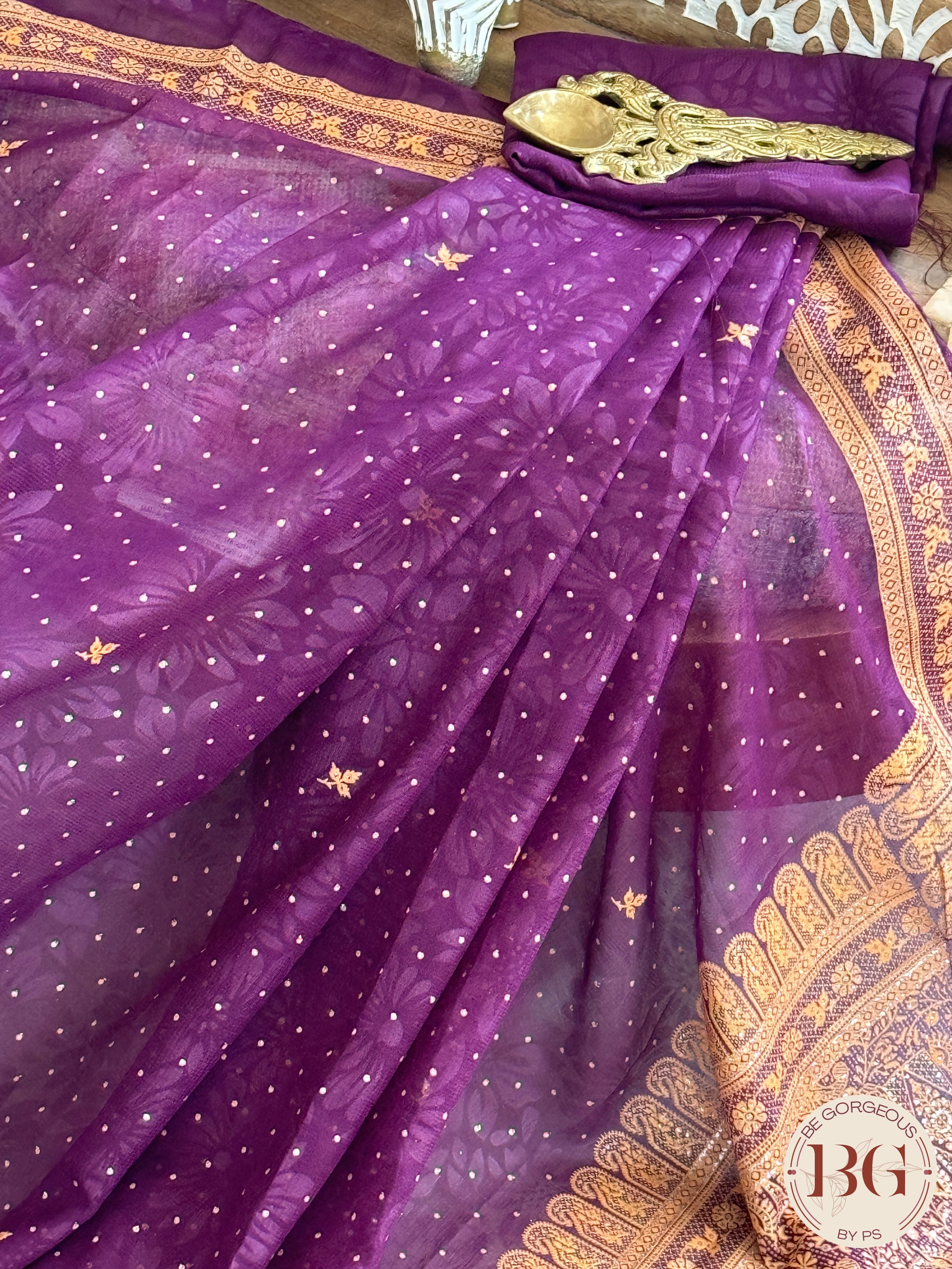 Organic Vegan Sugar cane Saree - Purple