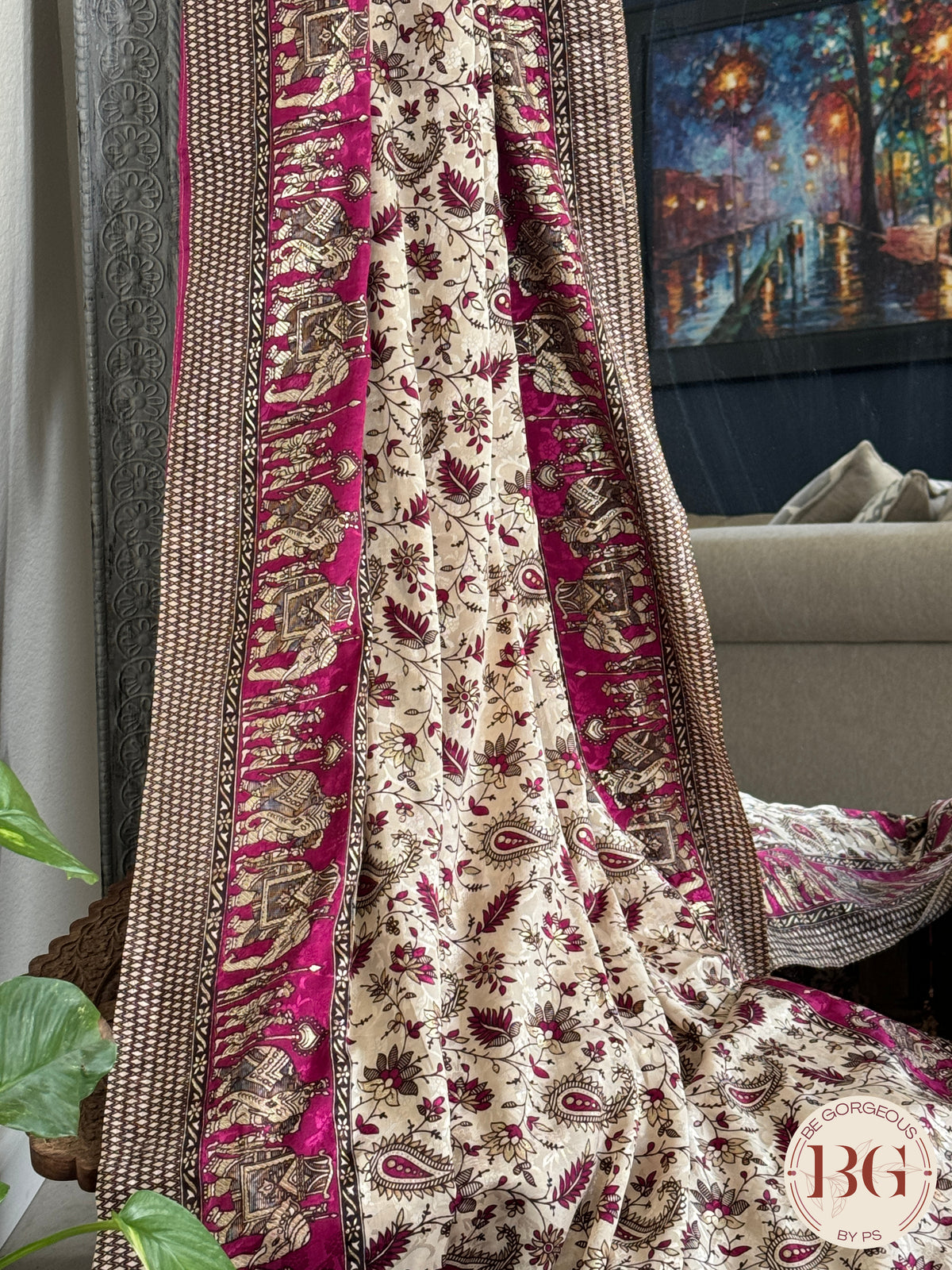 Organic Vegan Lotus saree - Beige Pink