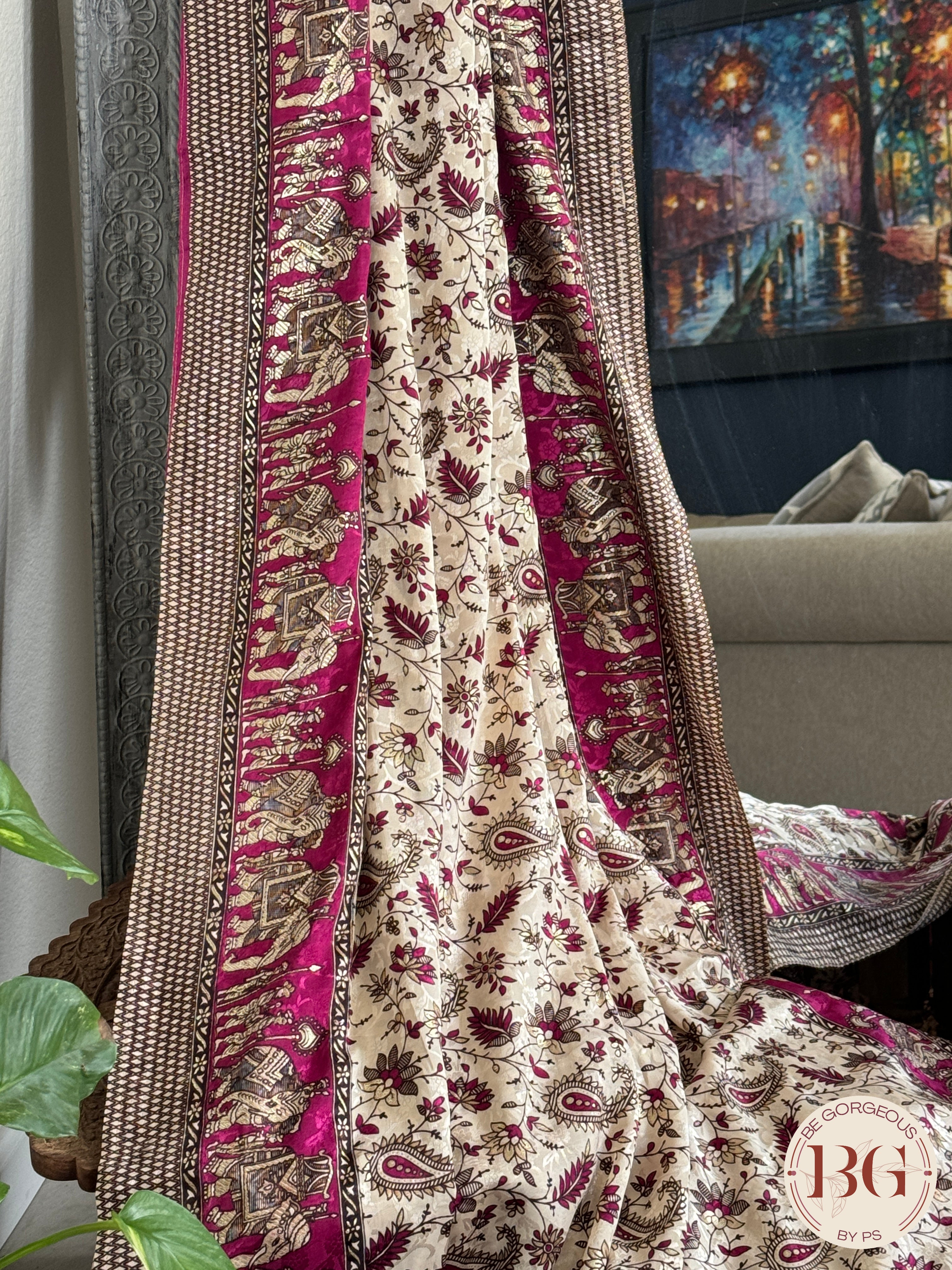 Organic Vegan Lotus saree - Beige Pink