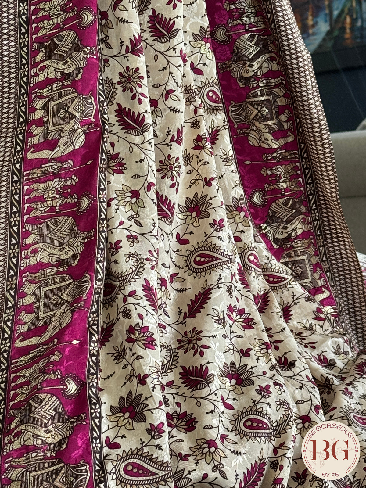 Organic Vegan Lotus saree - Beige Pink