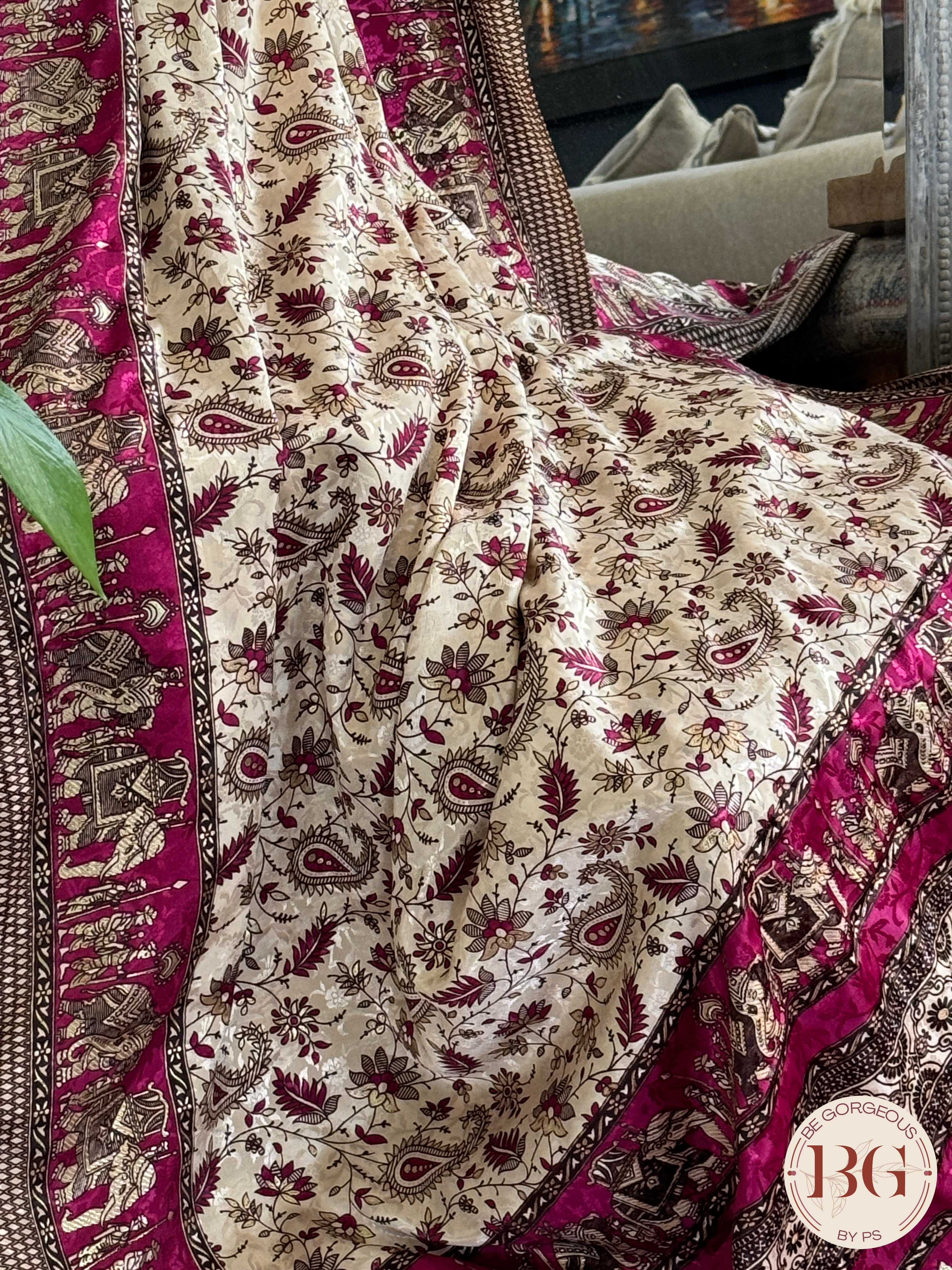 Organic Vegan Lotus saree - Beige Pink