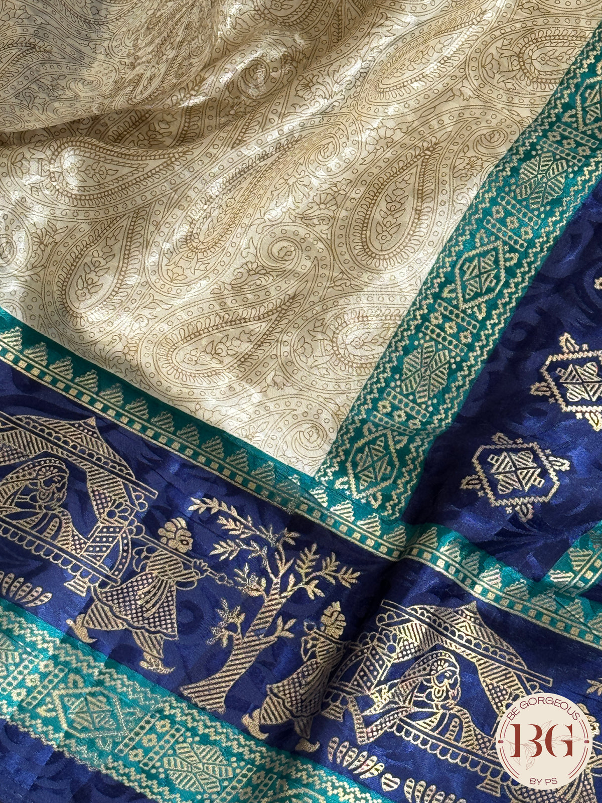 Organic Vegan Lotus saree - Beige Blue