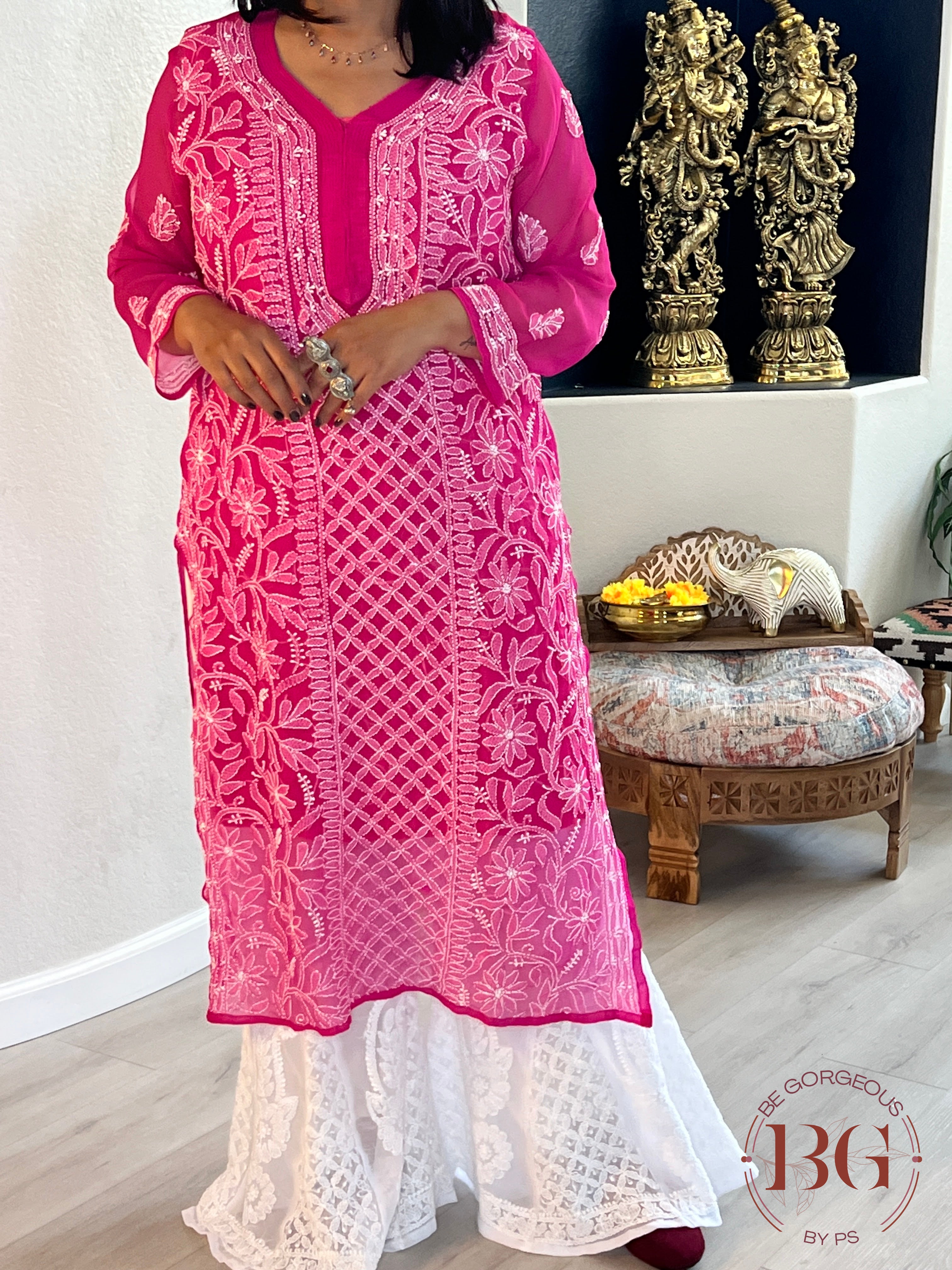 Chiffon Front Jaal Kurti(40) Hot Pink CH-CHI-FRO-HO344