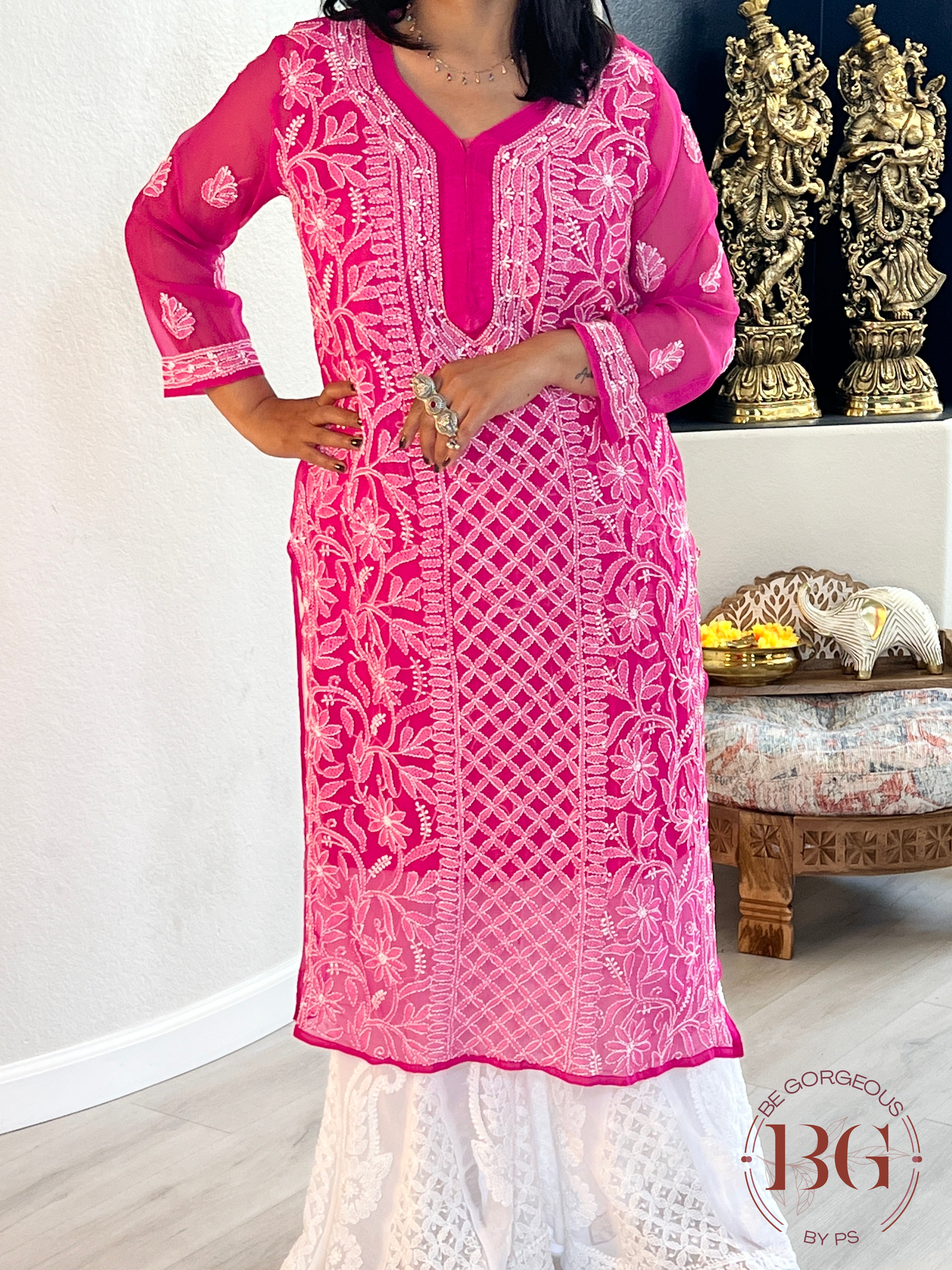 Chiffon Front Jaal Kurti(40) Hot Pink CH-CHI-FRO-HO344