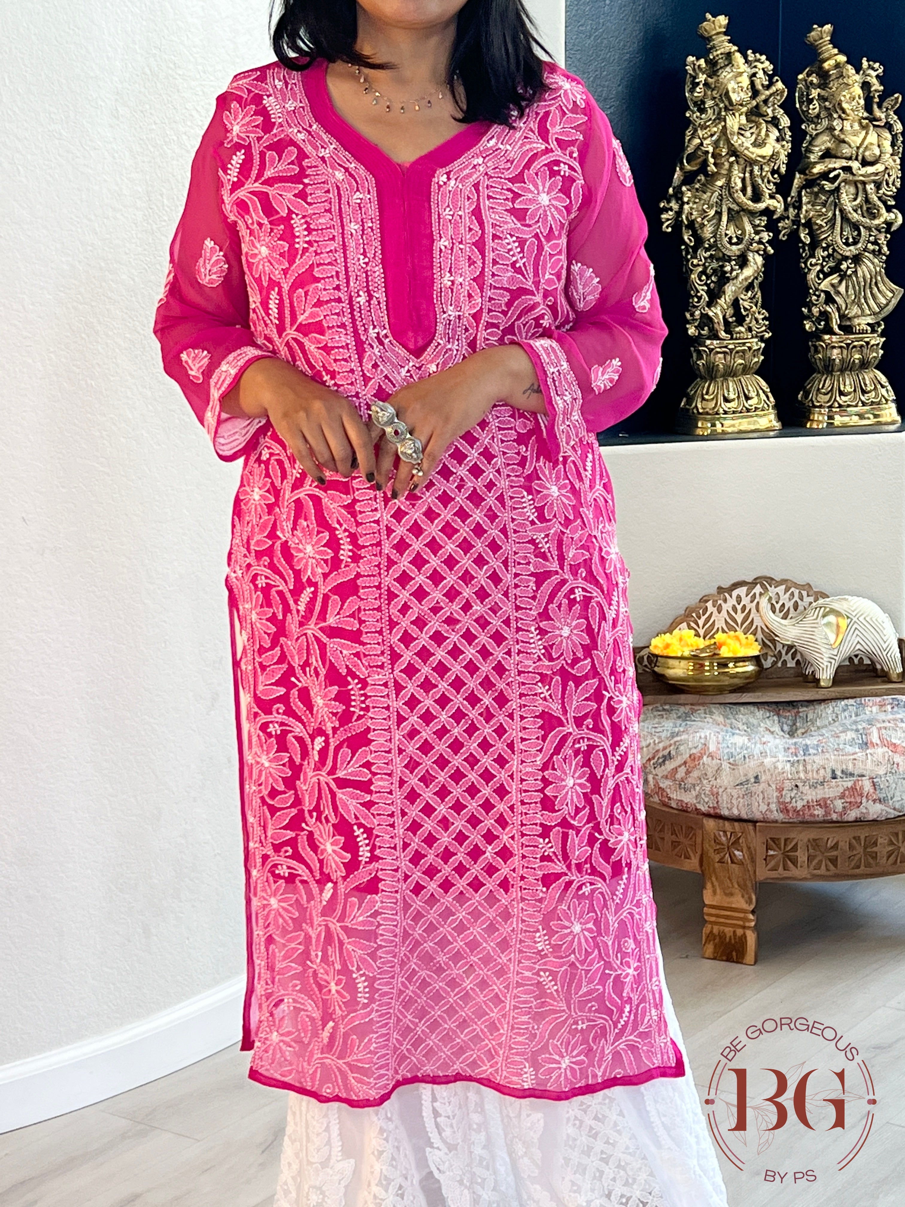 Chiffon Front Jaal Kurti(40) Hot Pink CH-CHI-FRO-HO344