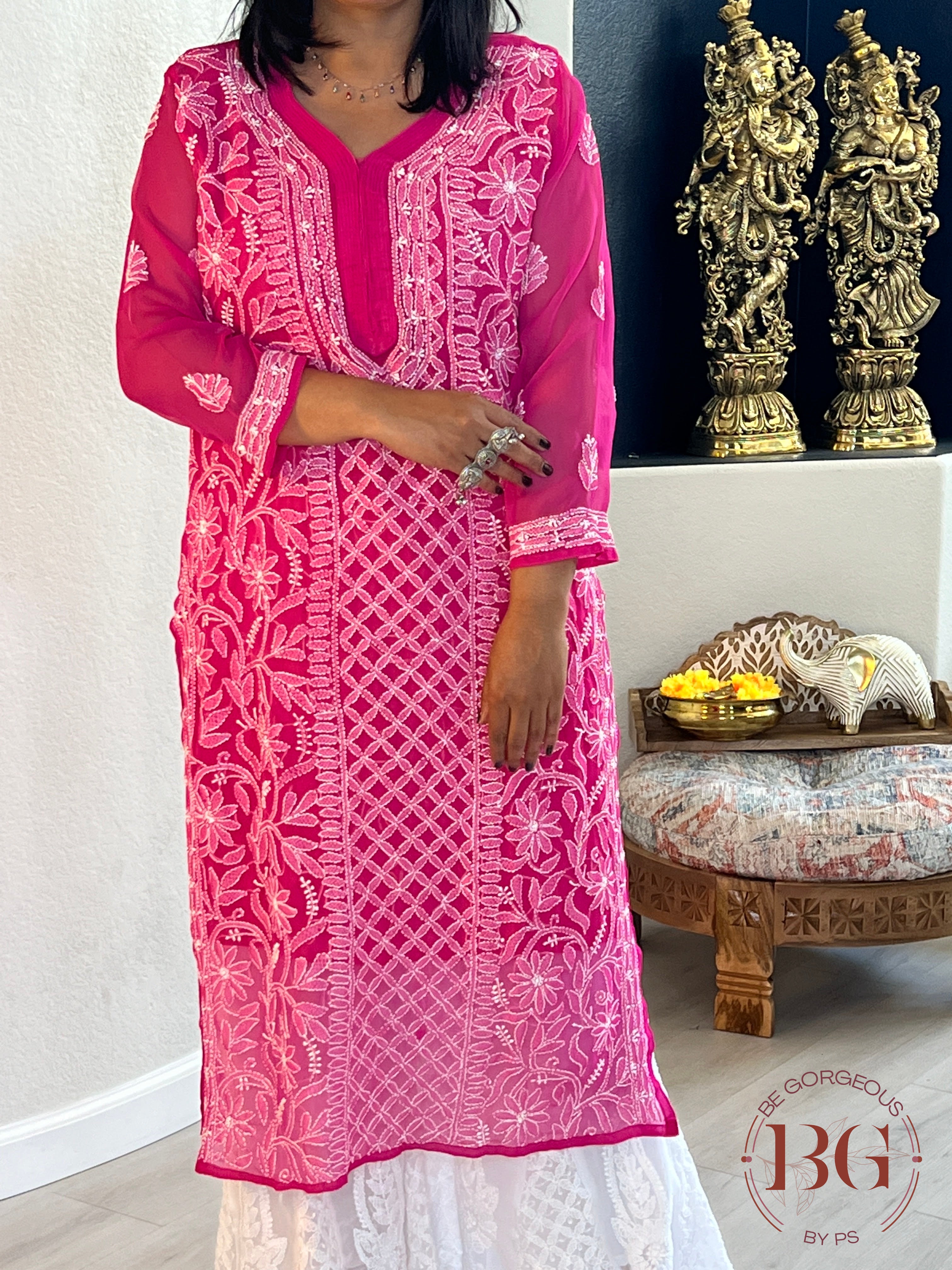 Chiffon Front Jaal Kurti(40) Hot Pink CH-CHI-FRO-HO344