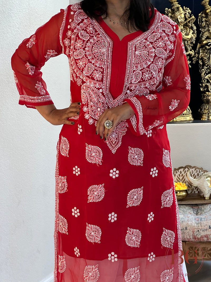 Chiffon Front Jaal Kurti(40) Red CH-CHI-FRO-RE345